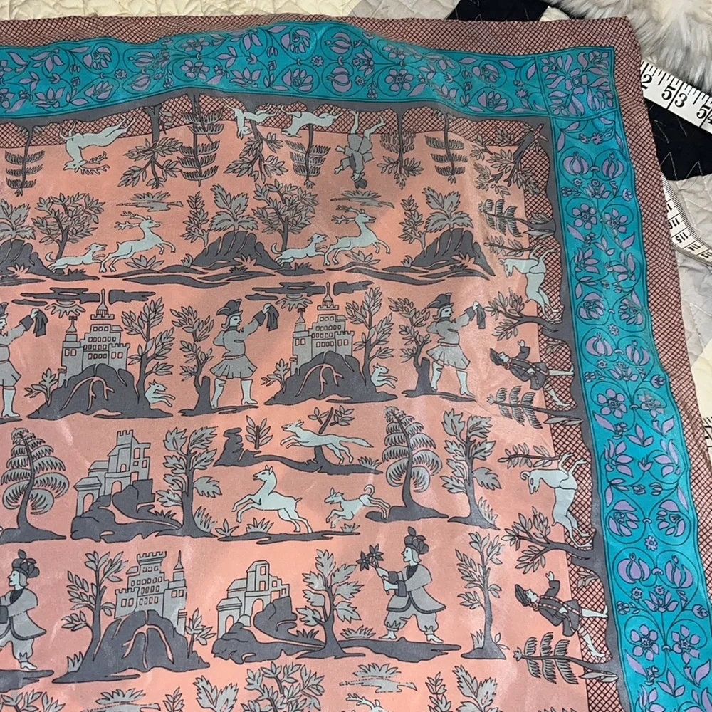 Vintage Chloe Square Silk Scarf  32” pink & turquoise